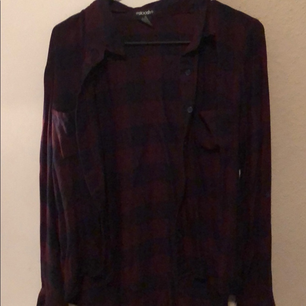 Maroon and black plaid button up